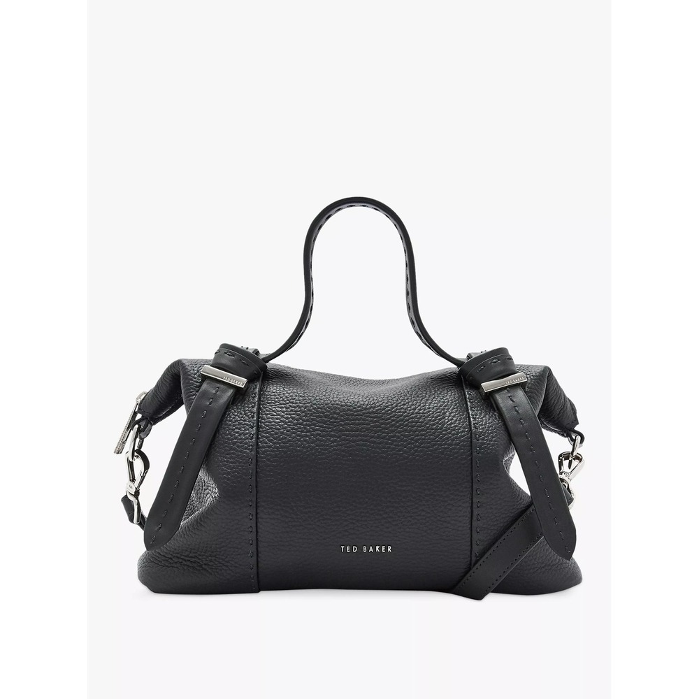 Ted Baker Olmia Small Knotted Handle Pebbled Leather Satchel Bag Black Tote